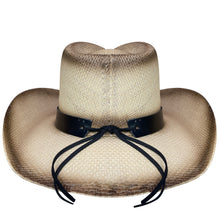 Load image into Gallery viewer, Straw cowboy hat with American flag band facing behind.
