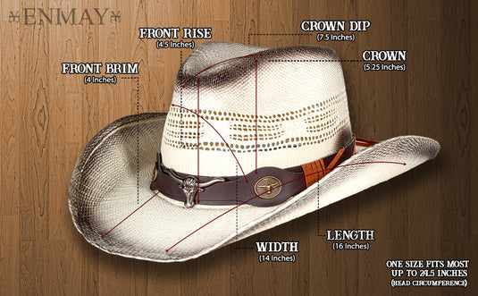 Diagram of a cowboy hat showing its sizes.