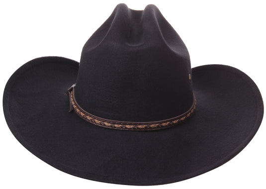 Brown cowboy hat facing behind.