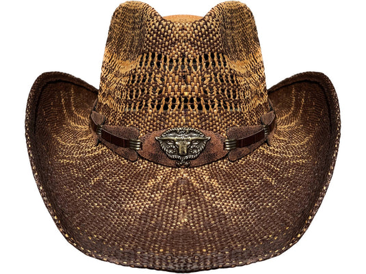 Brown cowboy hat facing front.