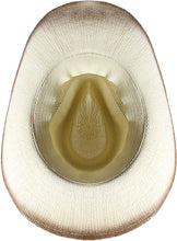 Load image into Gallery viewer, View of a beige straw cowboy hat from the bottom.
