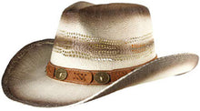 Load image into Gallery viewer, Beige straw cowboy hat facing left.
