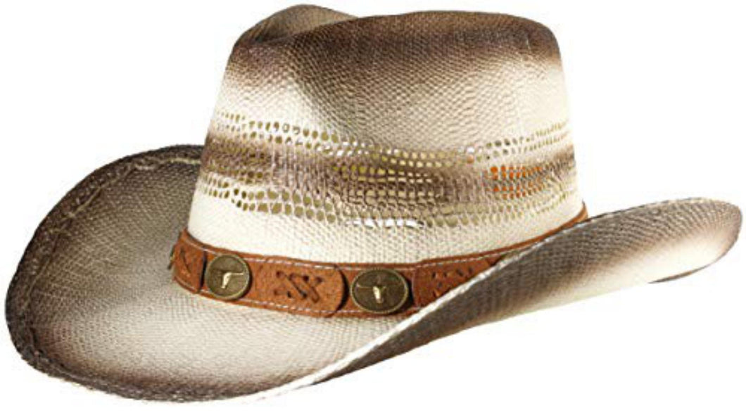 Beige straw cowboy hat facing left.