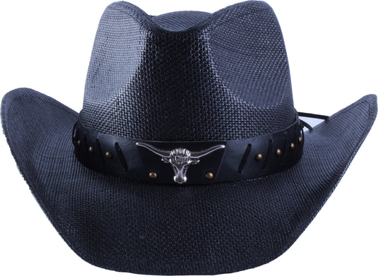 Black straw cowboy hat facing the front.