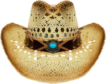 Load image into Gallery viewer, Straw cowboy hat facing front.
