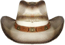 Load image into Gallery viewer, Beige straw cowboy hat facing front.
