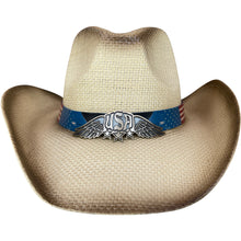 Load image into Gallery viewer, Straw cowboy hat with American flag band facing front.
