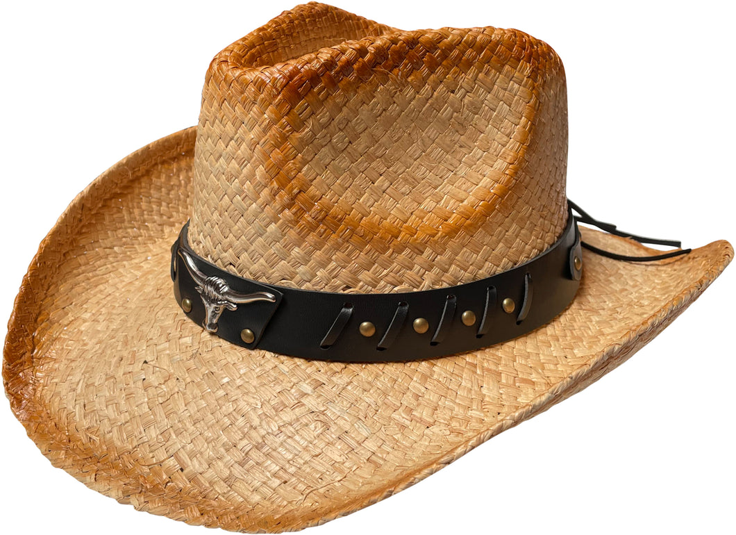Brown straw cowboy hat facing left.