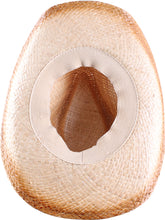 Load image into Gallery viewer, View of a straw cowboy hat with circular bead from the bottom.
