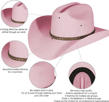 Load image into Gallery viewer, Infographic of pink cowboy hat, illuminating the different features.
